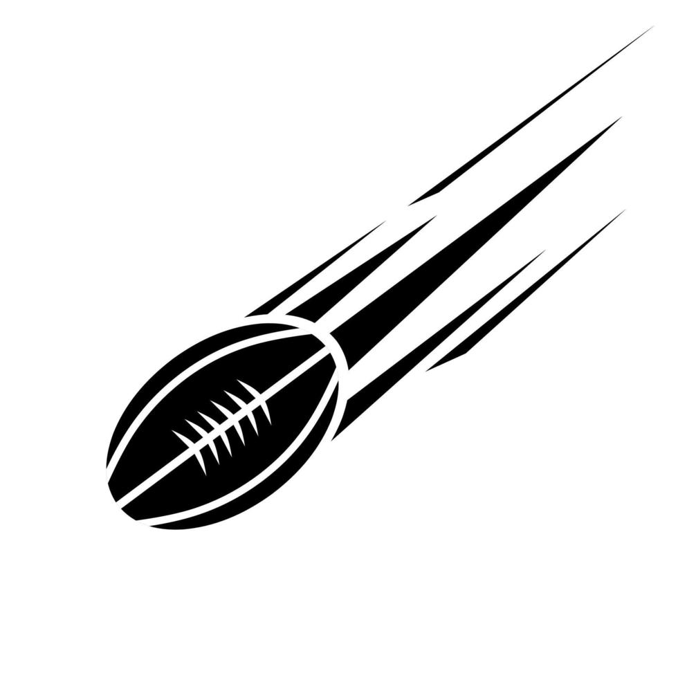 Schwarz-Weiß-Rugby-Ball-Symbol mit Geschwindigkeitsspur auf weißem Hintergrund. ideal für American-Football-Logo. vektor