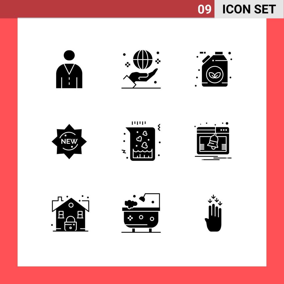 Gruppe von 9 modernen soliden Glyphen für Abzeichen Produkt Hand neue Benzin editierbare Vektordesign-Elemente vektor