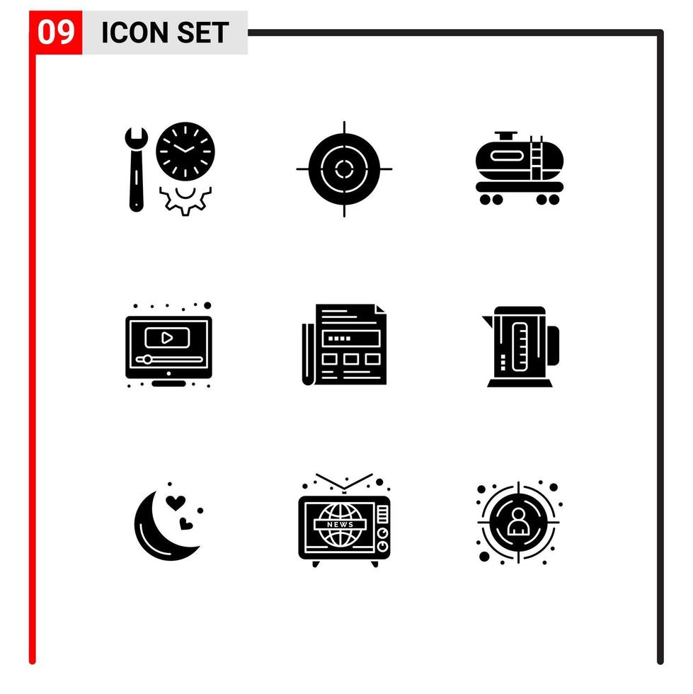 9 kreativ ikoner modern tecken och symboler av papper tidning olja Youtube spela redigerbar vektor design element