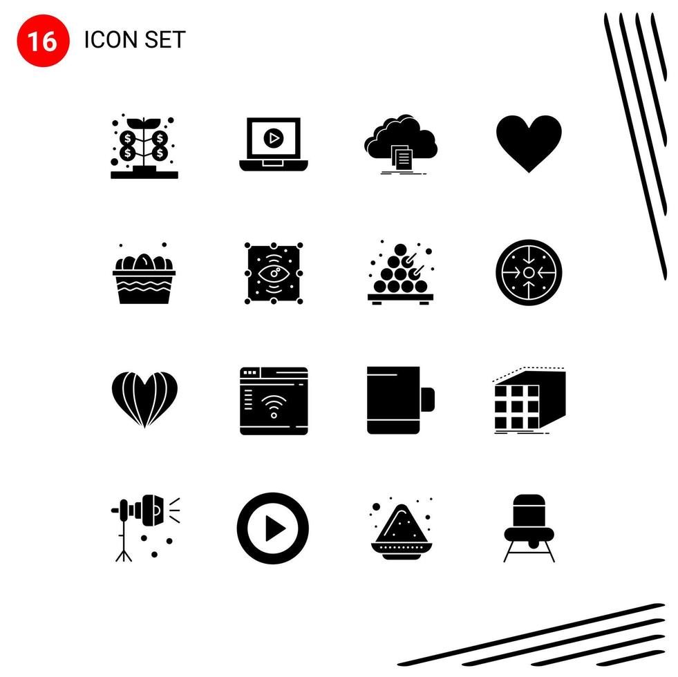 uppsättning av 16 kommersiell fast glyfer packa för ägg Twitter tillgång tycka om hjärta redigerbar vektor design element
