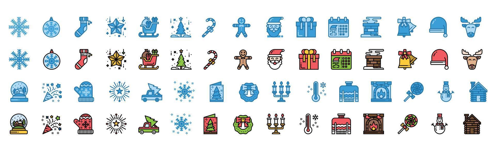 jul ikoner uppsättning. vektor illustration, snögubbe, Semester, tomte, vinter-