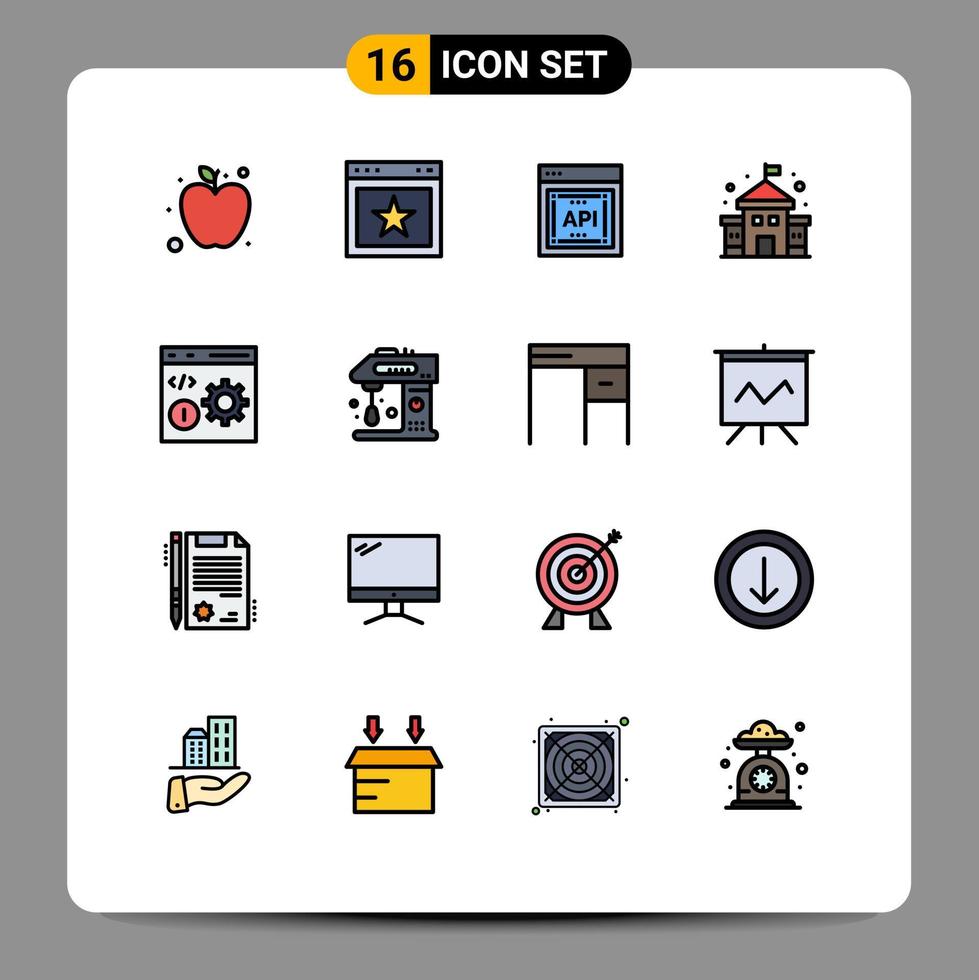 satz von 16 vektorflachen farbgefüllten linien auf raster für entwicklungscodierung api-konzept browser bildung editierbare kreative vektordesignelemente vektor