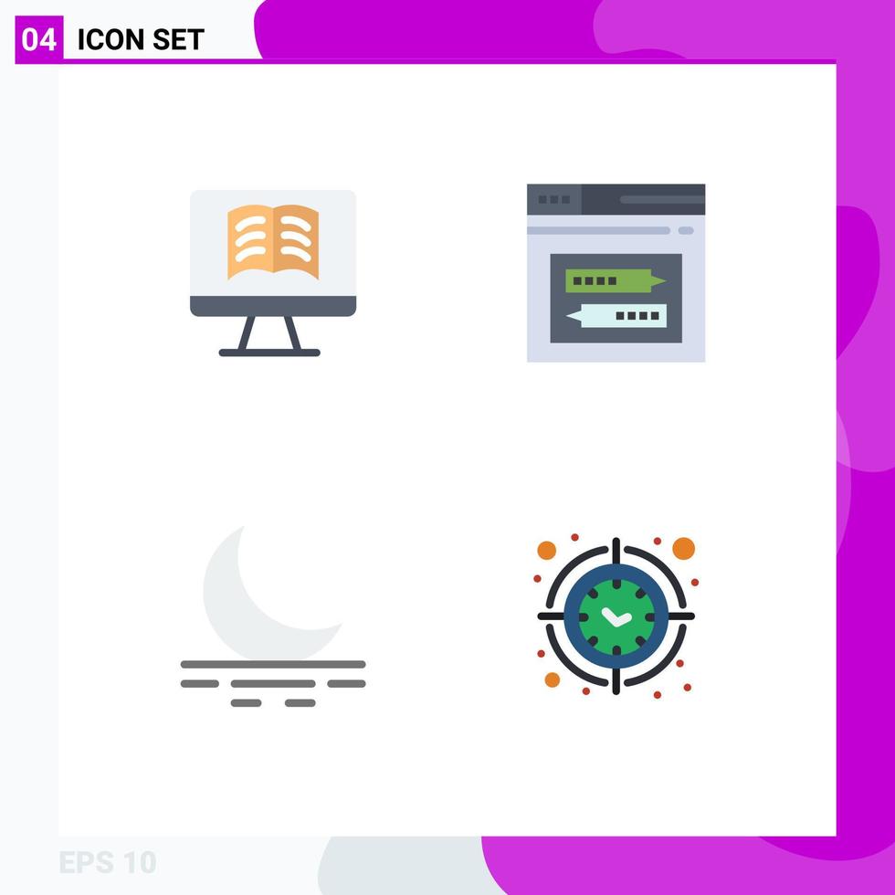 4 flaches Icon-Pack der Benutzeroberfläche mit modernen Zeichen und Symbolen der Computer-Mond-Internet-Website-Uhr editierbare Vektordesign-Elemente vektor