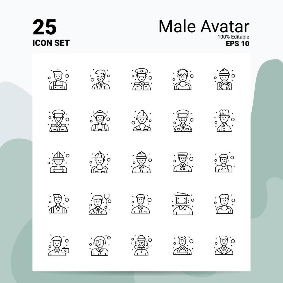 25 manlig avatar ikon uppsättning 100 redigerbar eps 10 filer företag logotyp begrepp idéer linje ikon design vektor