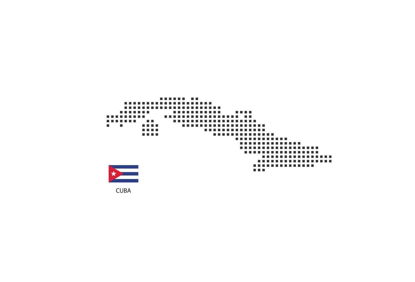 Vektor quadratische Pixel gepunktete Karte von Kuba isoliert auf weißem Hintergrund mit Kuba-Flagge.