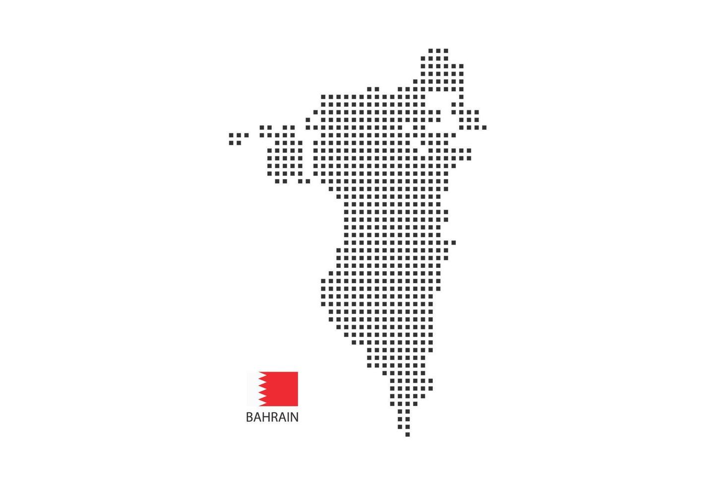 Vektor quadratische Pixel gepunktete Karte von Bahrain isoliert auf weißem Hintergrund mit Bahrain-Flagge.