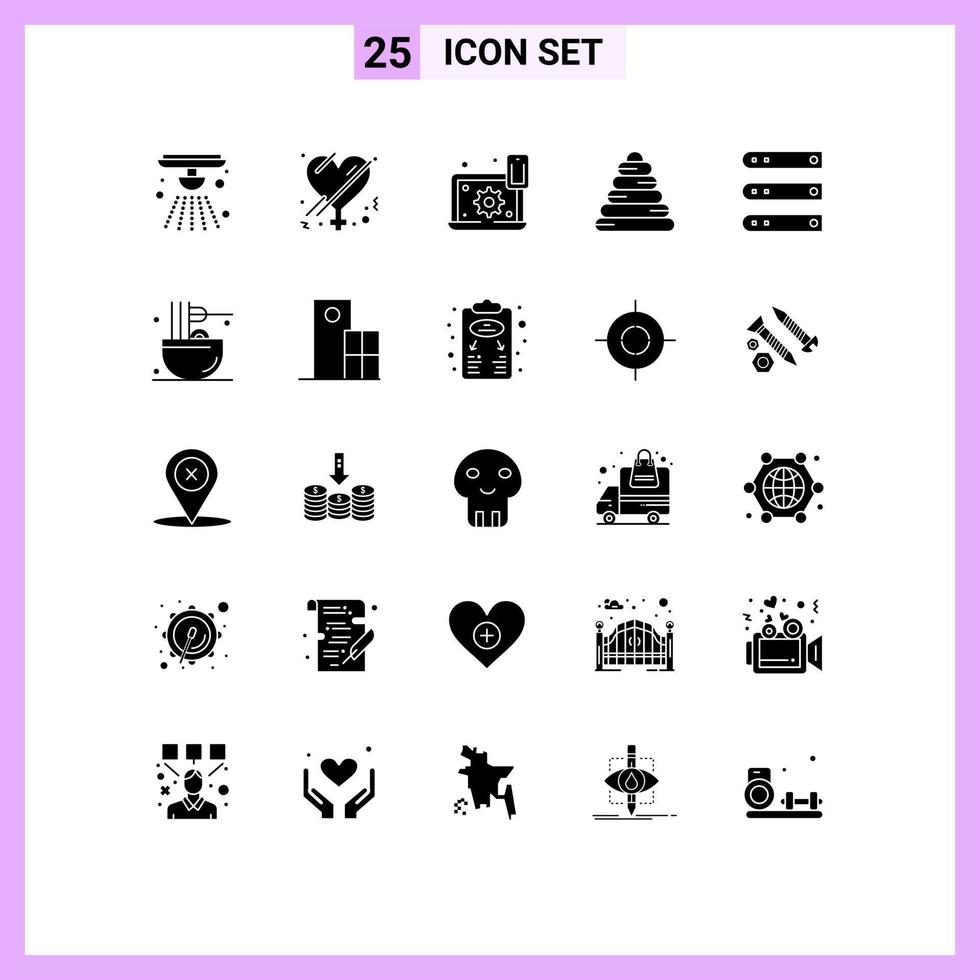modern uppsättning av 25 fast glyfer och symboler sådan som filer leksak configure pyramid kugghjul redigerbar vektor design element