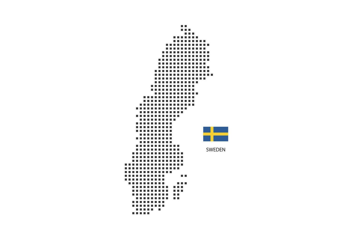 vektor fyrkant pixel prickad Karta av Sverige isolerat på vit bakgrund med Sverige flagga.