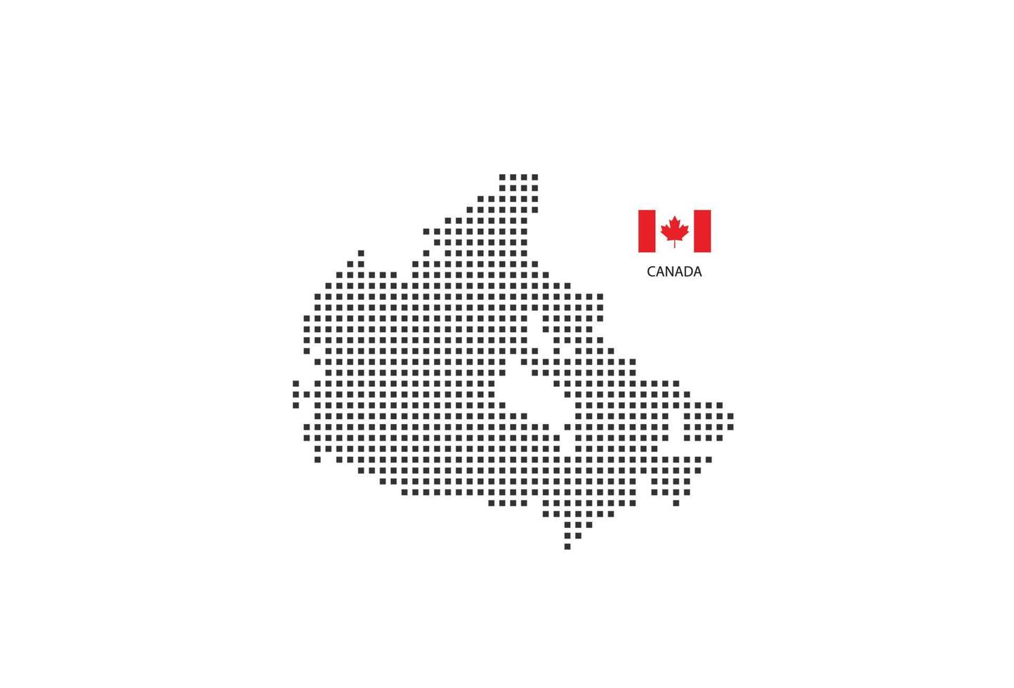 Vektor quadratische Pixel gepunktete Karte von Kanada isoliert auf weißem Hintergrund mit Kanada-Flagge.