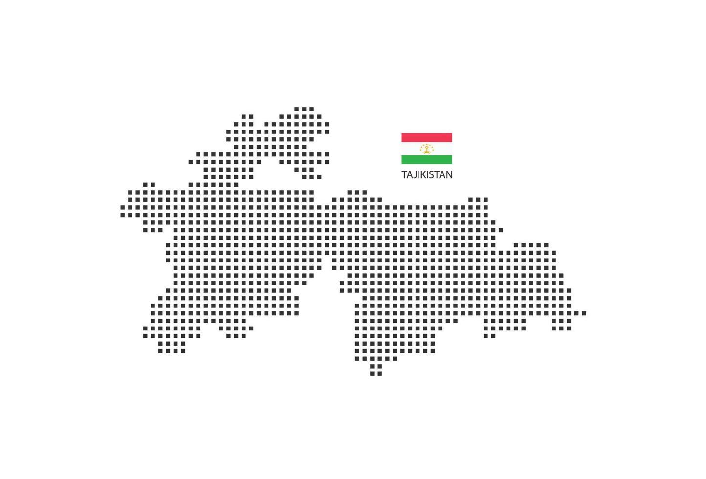 Vektor quadratische Pixel gepunktete Karte von Tadschikistan isoliert auf weißem Hintergrund mit Tadschikistan-Flagge.