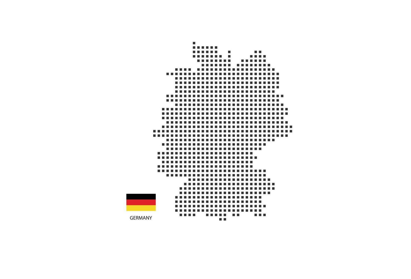 Vektor quadratische Pixel gepunktete Karte von Deutschland isoliert auf weißem Hintergrund mit Deutschland-Flagge.