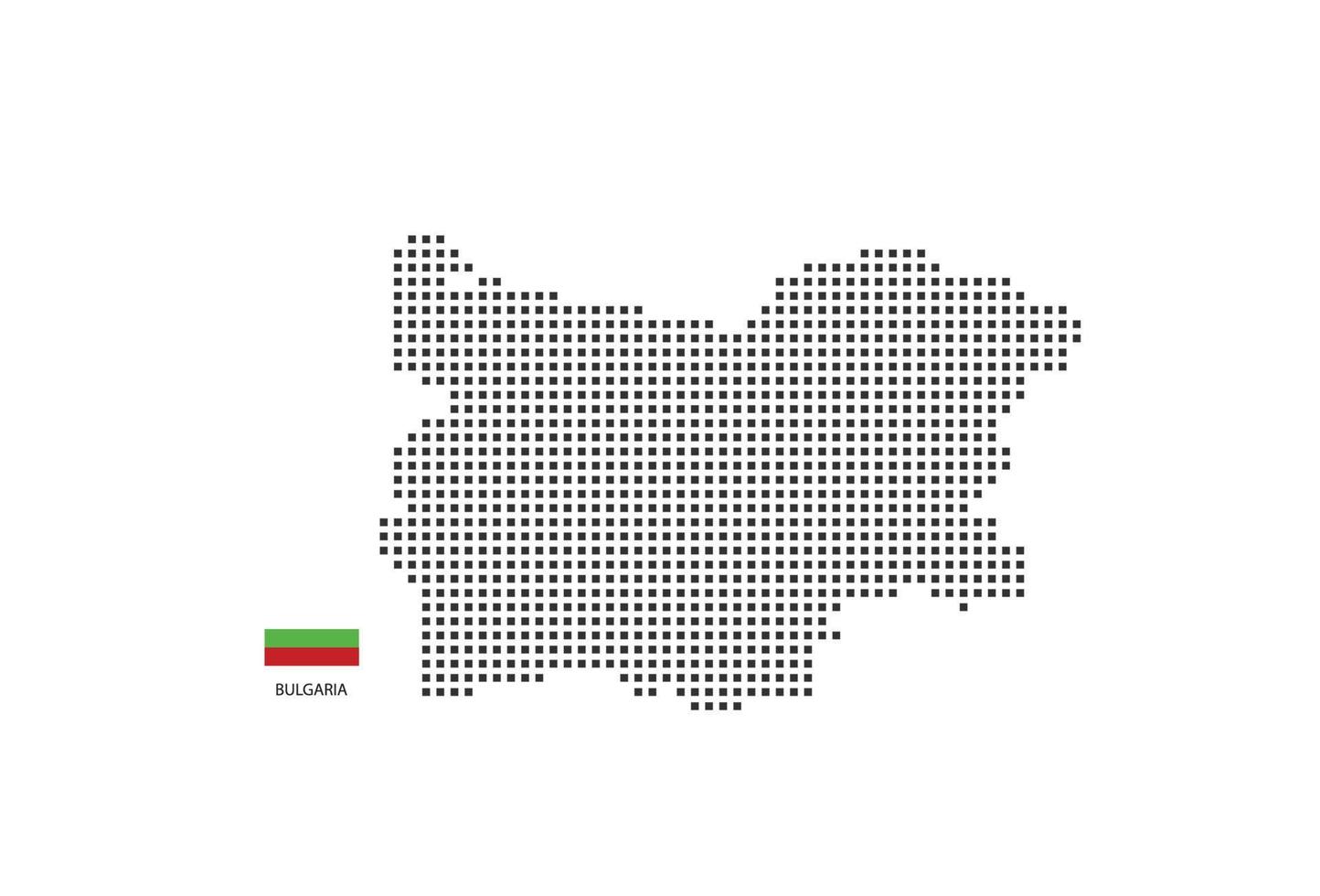 Vektorquadratische Pixel gepunktete Karte von Bulgarien isoliert auf weißem Hintergrund mit Bulgarien-Flagge. vektor