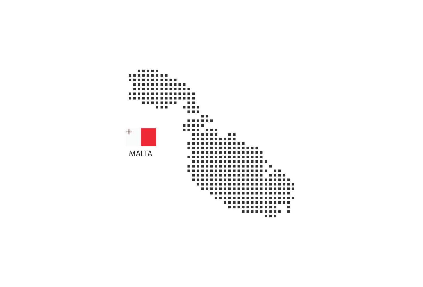 Vektor quadratische Pixel gepunktete Karte von Malta isoliert auf weißem Hintergrund mit Malta-Flagge.