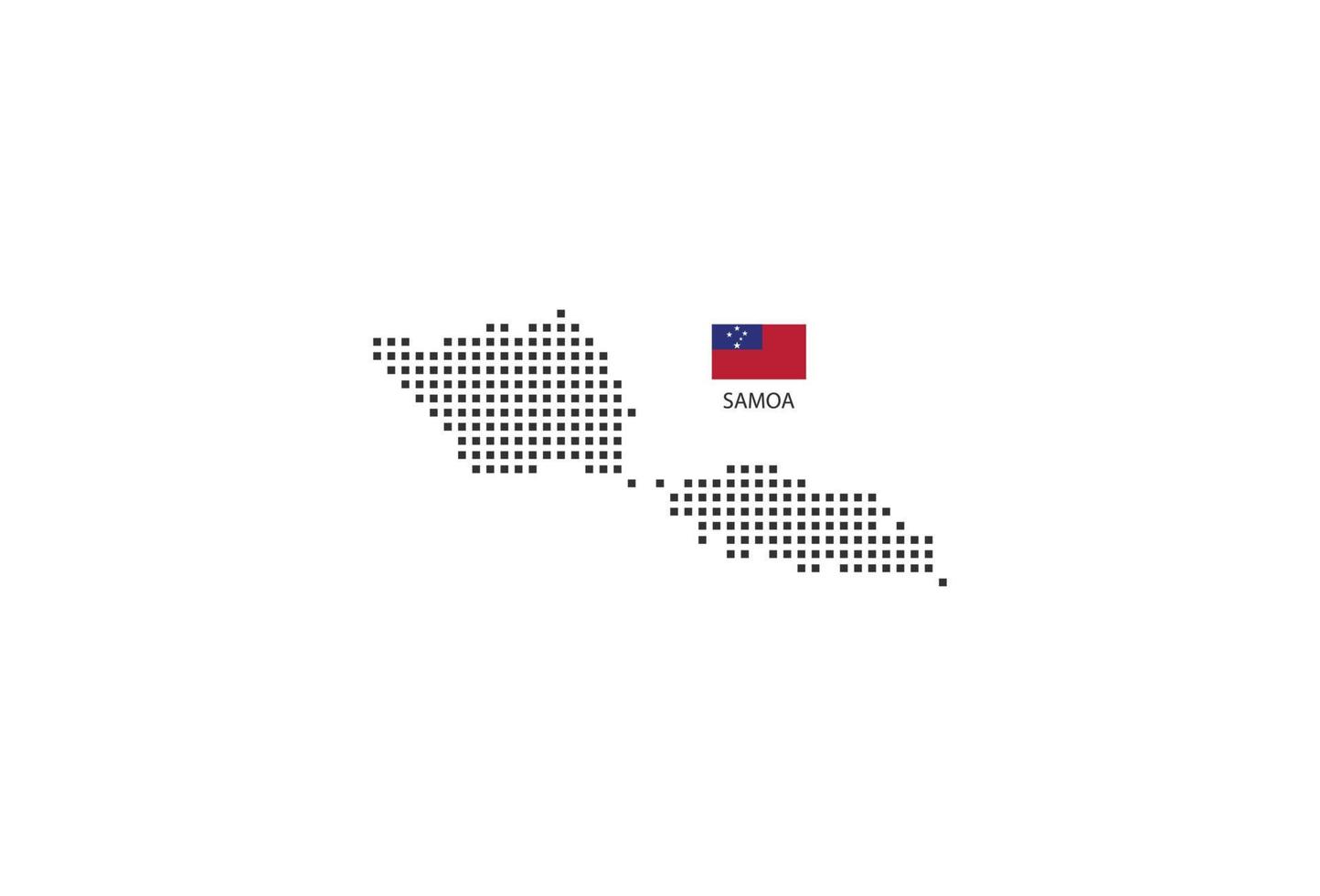 Vektorquadratische Pixel gepunktete Karte von Samoa isoliert auf weißem Hintergrund mit Samoa-Flagge. vektor