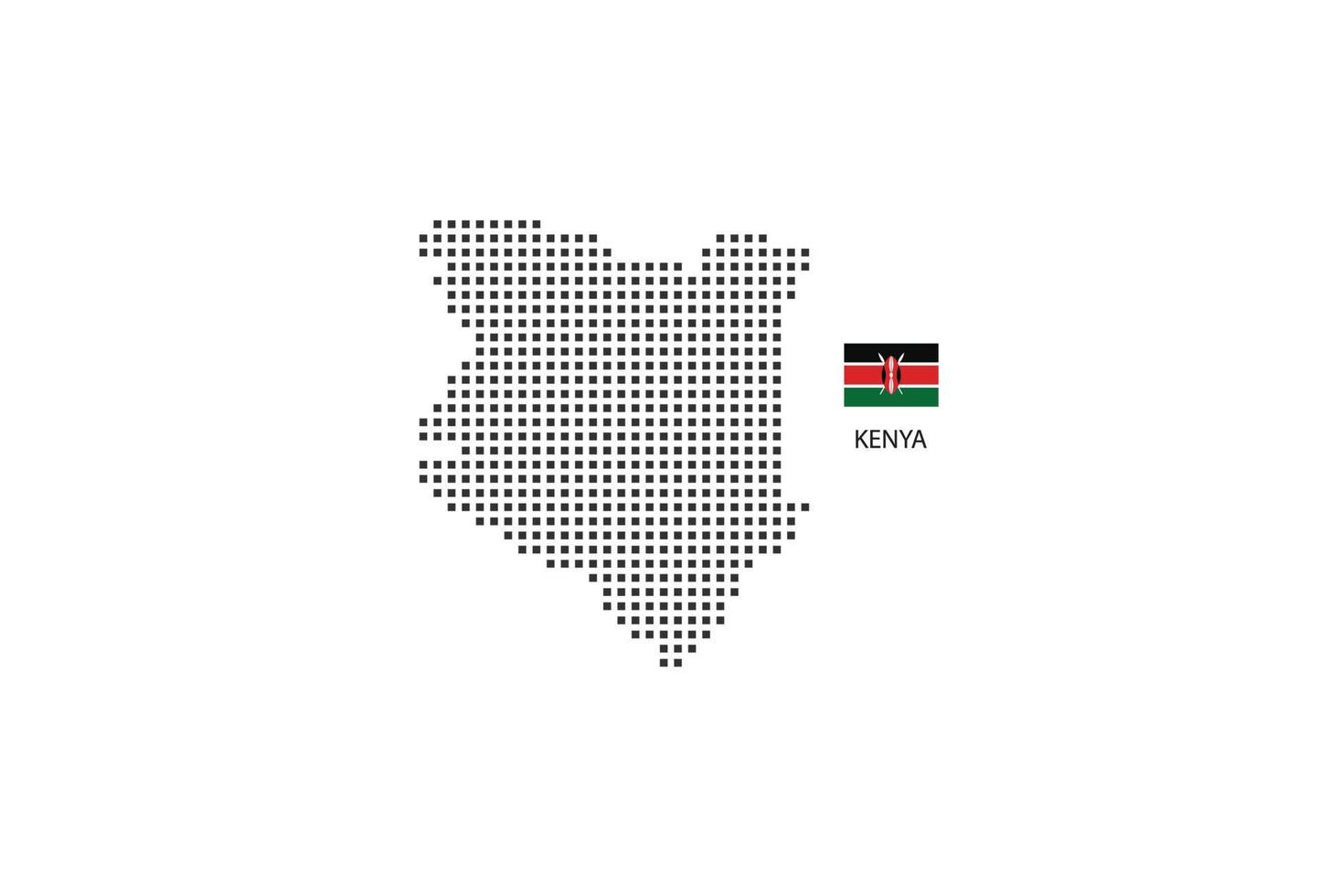 Vektor quadratische Pixel gepunktete Karte von Kenia isoliert auf weißem Hintergrund mit Kenia-Flagge.