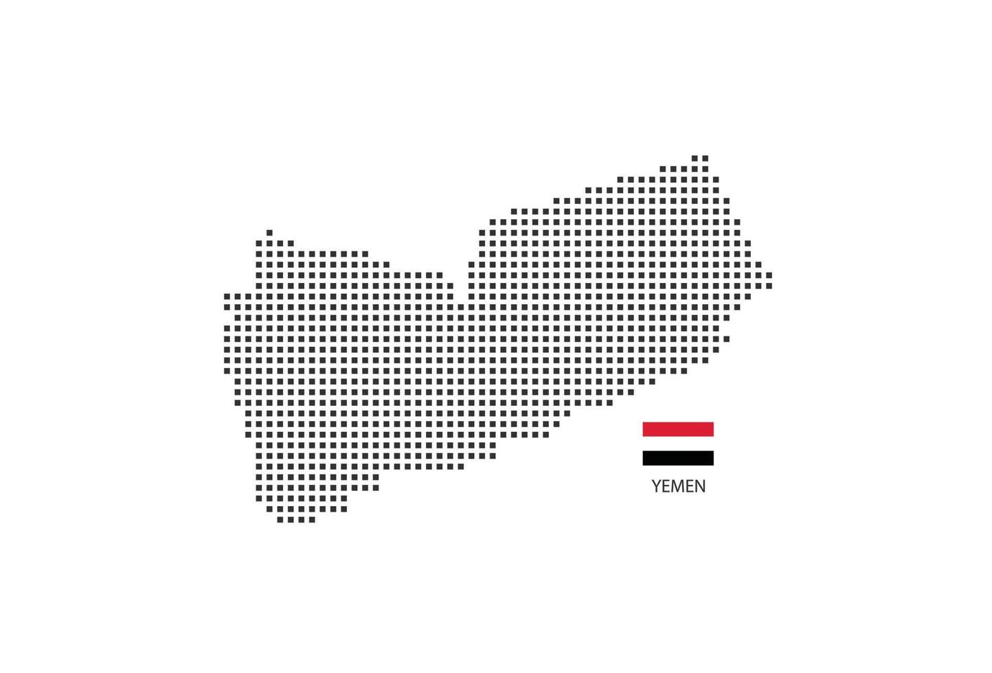 Vektor quadratische Pixel gepunktete Karte von Jemen isoliert auf weißem Hintergrund mit Jemen-Flagge.
