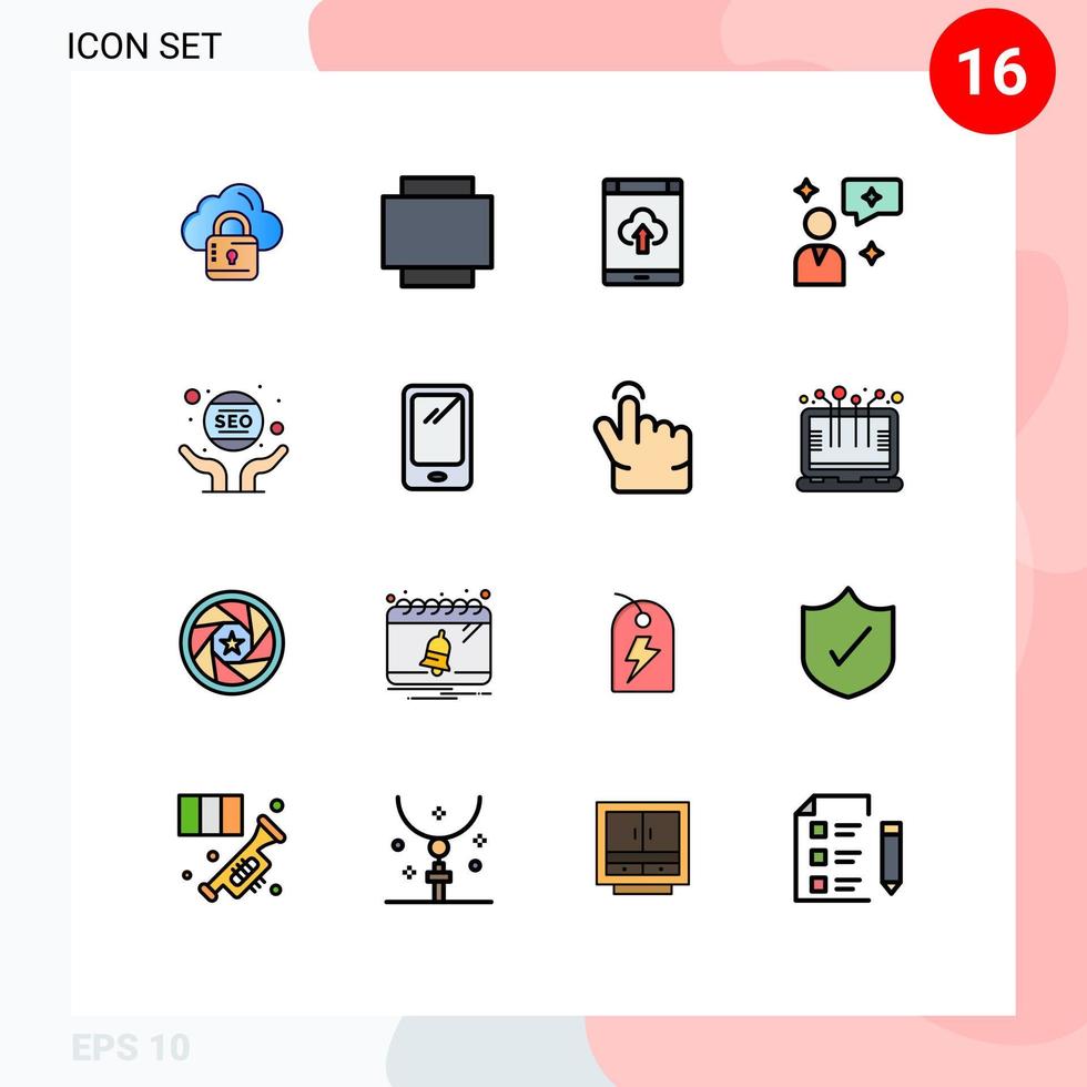 16 universell platt Färg fylld linje tecken symboler av seo hand smartphone företag chattar redigerbar kreativ vektor design element