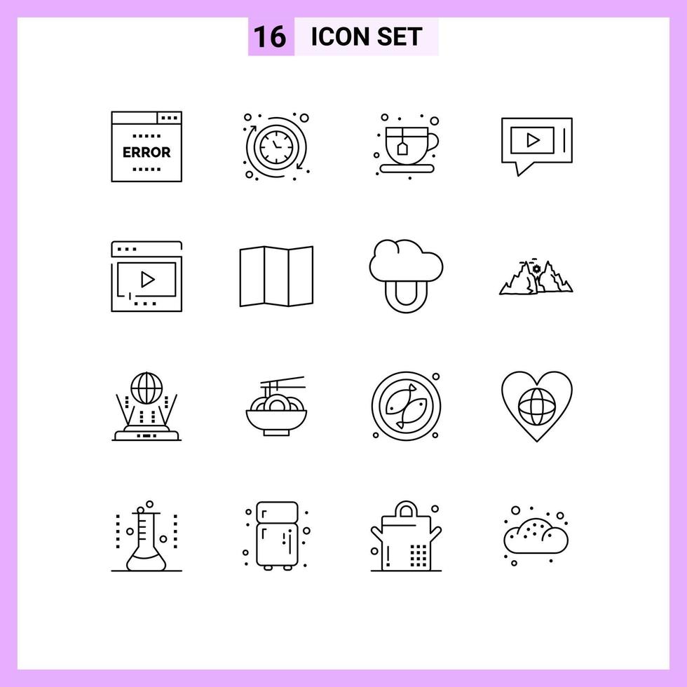 uppsättning av 16 modern ui ikoner symboler tecken för media service de video chatt redigerbar vektor design element