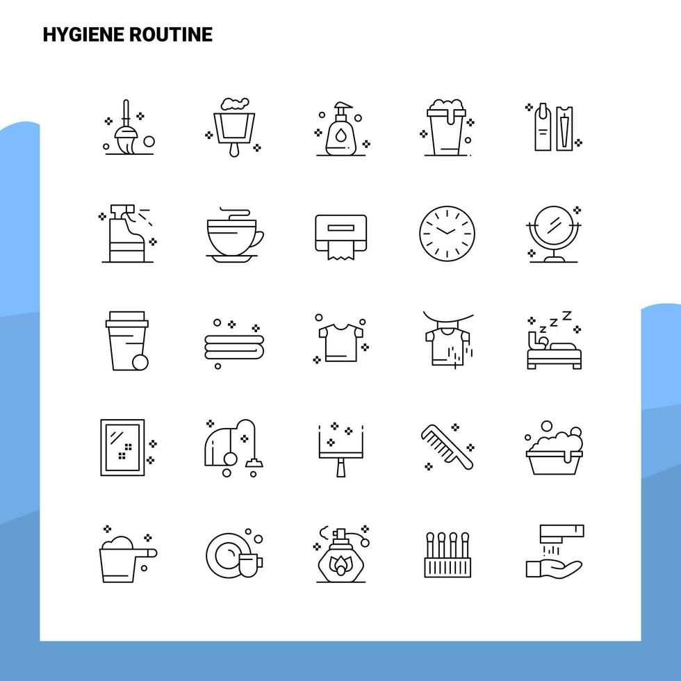 Satz von Hygiene-Routine-Liniensymbolen Set 25 Symbole Vektor-Minimalismus-Stil-Design schwarze Symbole setzen lineares Piktogrammpaket vektor