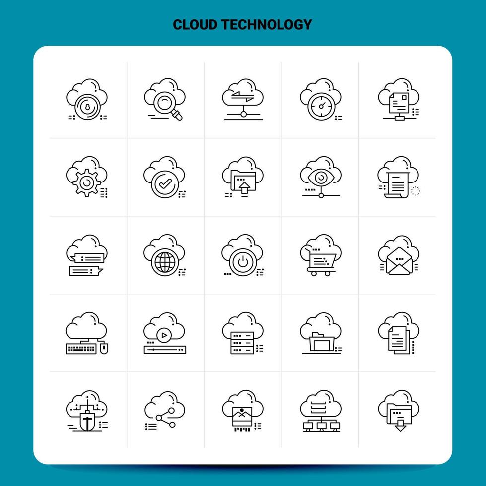 Umriss 25 Cloud-Technologie-Icon-Set Vektor-Line-Style-Design schwarze Icons Set lineare Piktogramm-Pack-Web- und mobile Geschäftsideen-Design-Vektor-Illustration vektor