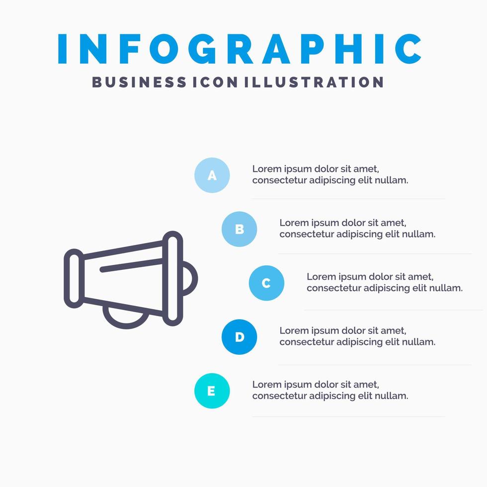 Megaphon verkünden Marketing-Lautsprecher blau Infografiken Vorlage 5 Schritte Vektorlinie Symbol Vorlage vektor