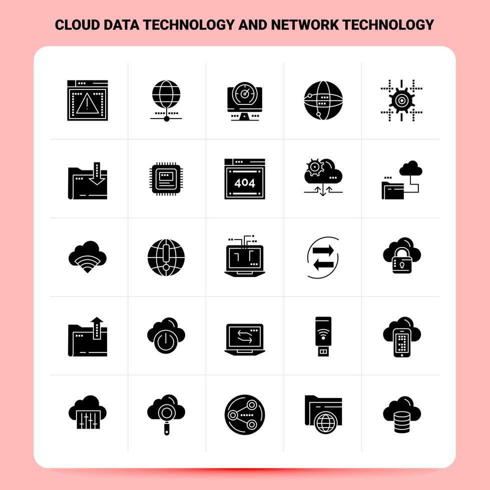 fast 25 moln data teknologi och nätverk teknologi ikon uppsättning vektor glyf stil design svart ikoner uppsättning webb och mobil företag idéer design vektor illustration