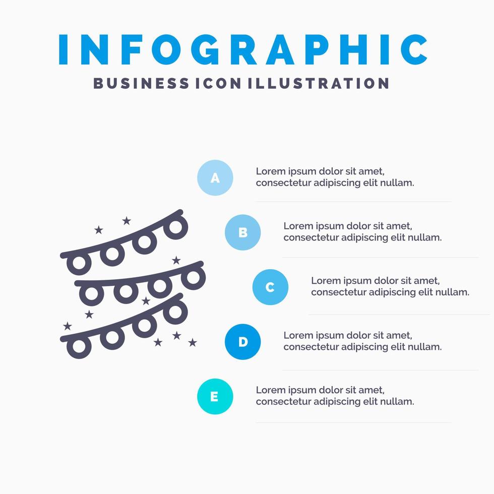 Ammern Party Dekoration Party Glühbirne Liniensymbol mit 5 Schritten Präsentation Infografiken Hintergrund vektor