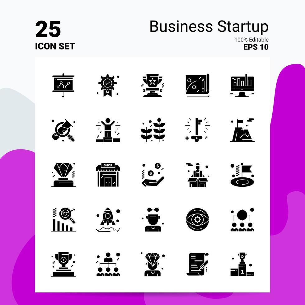 25 Business Startup Icon Set 100 bearbeitbare Eps 10 Dateien Business Logo Konzept Ideen solides Glyphen-Icon-Design vektor