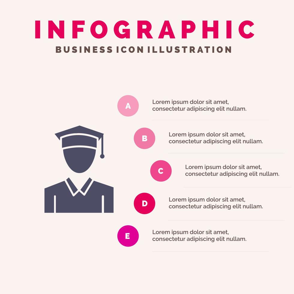 keps utbildning gradering fast ikon infographics 5 steg presentation bakgrund vektor