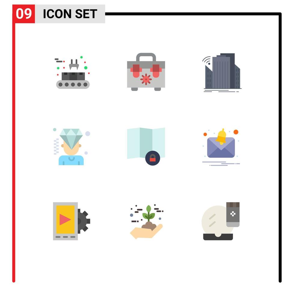 9 universell platt Färg tecken symboler av låsa medlemskap stad diamant företag redigerbar vektor design element