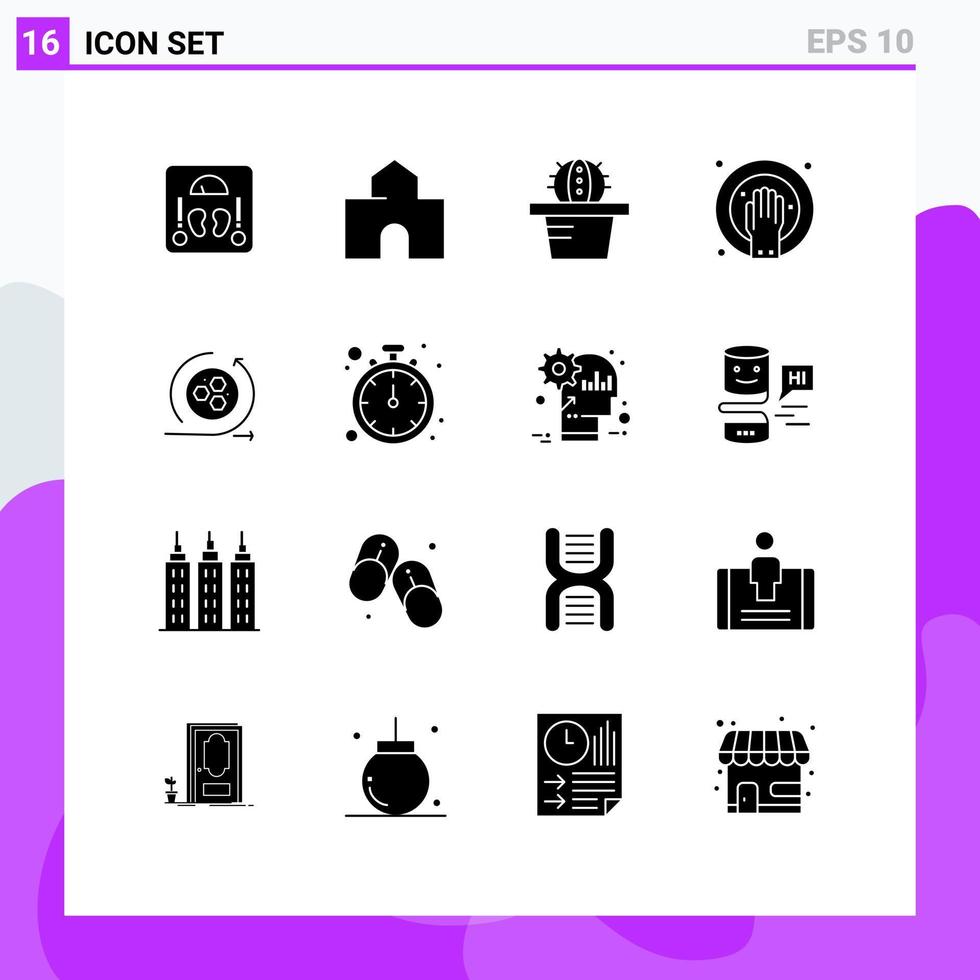 16 solides Glyphenkonzept für mobile Websites und Apps Modellierung Modellierung Schule Spa Hand tränken editierbare Vektordesign-Elemente vektor