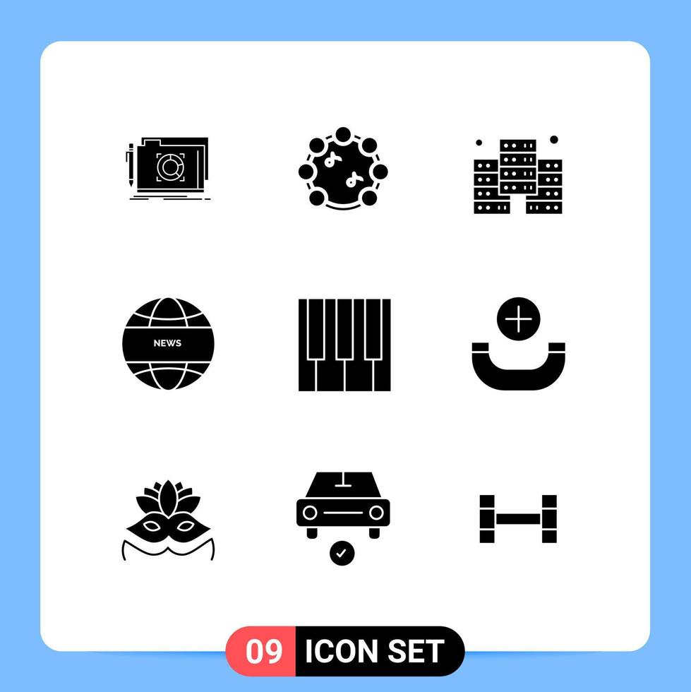 modern uppsättning av 9 fast glyfer och symboler sådan som ljud musik ekonomi tangentbord internationell Nyheter redigerbar vektor design element
