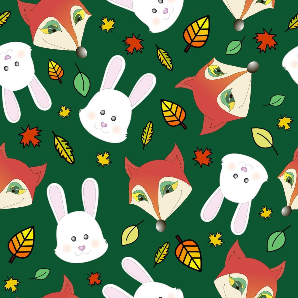 tecknad serie mönster med söt räv och kaniner, fe- svans tecken med faller löv. skriva ut design textil- för barn mode. skriva ut för textil, omslag, vykort. vektor