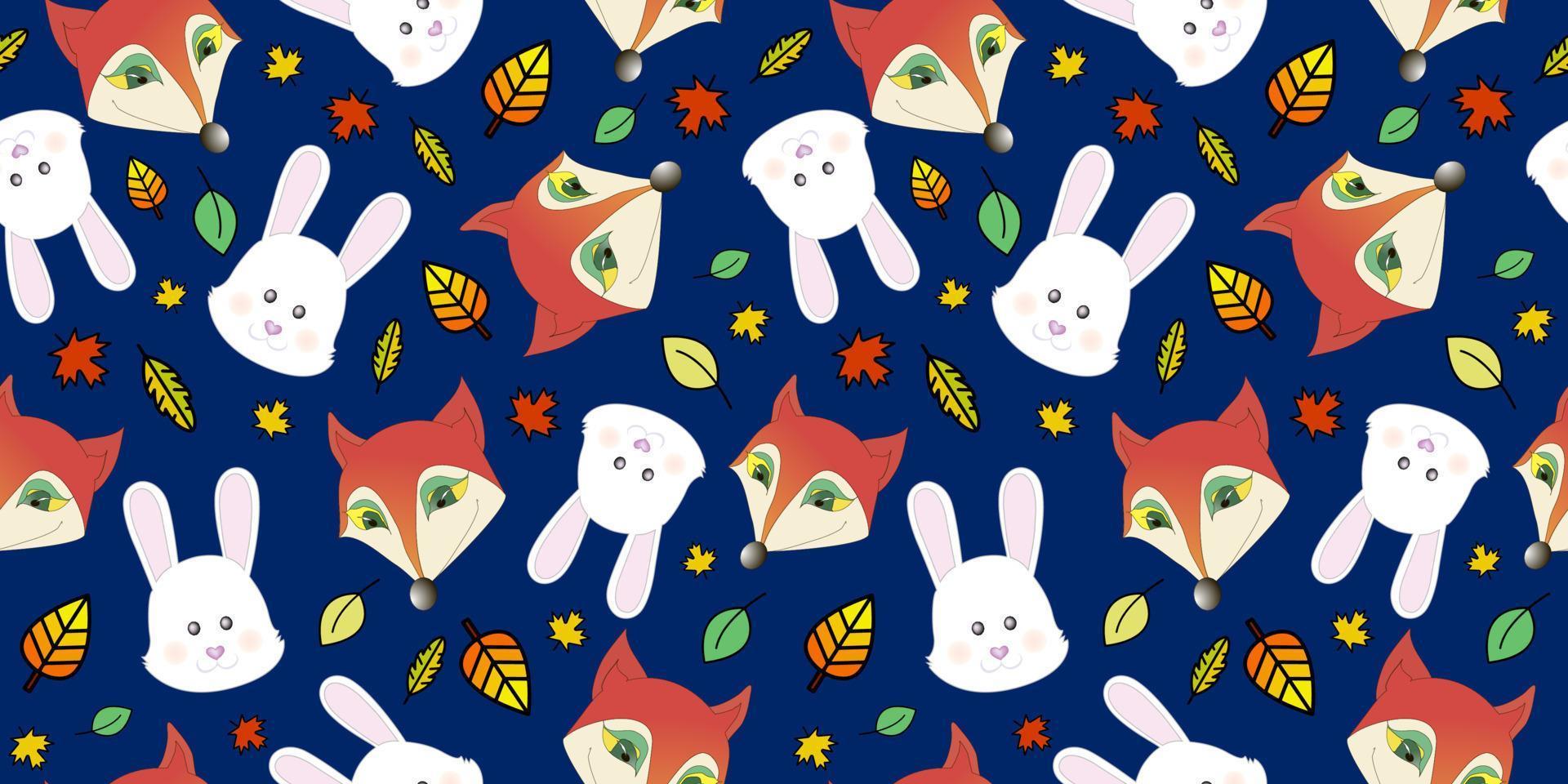tecknad serie mönster med söt räv och kaniner, fe- svans tecken med faller löv. skriva ut design textil- för barn mode. skriva ut för textil, omslag, vykort. vektor