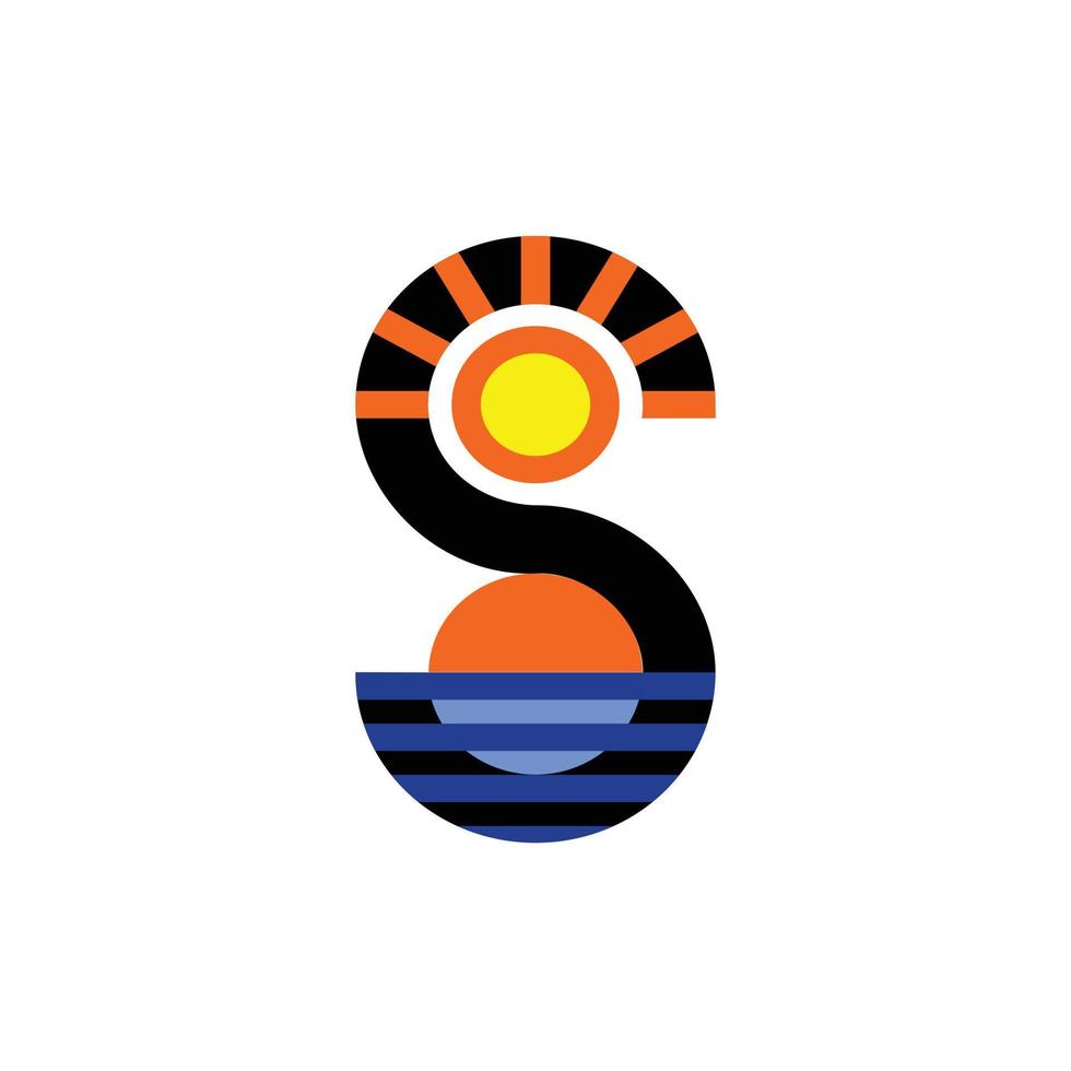 illustration abstrakter sonnenuntergang und sonnenaufgang auf buchstabe s zeichen logo design vektor
