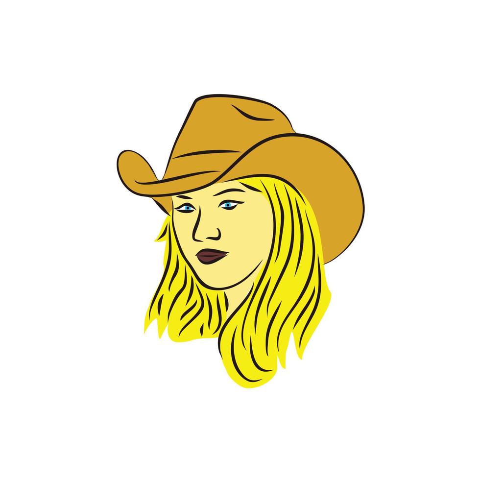 illustration blond cowgirl bär hatt logotyp design vektor karaktär