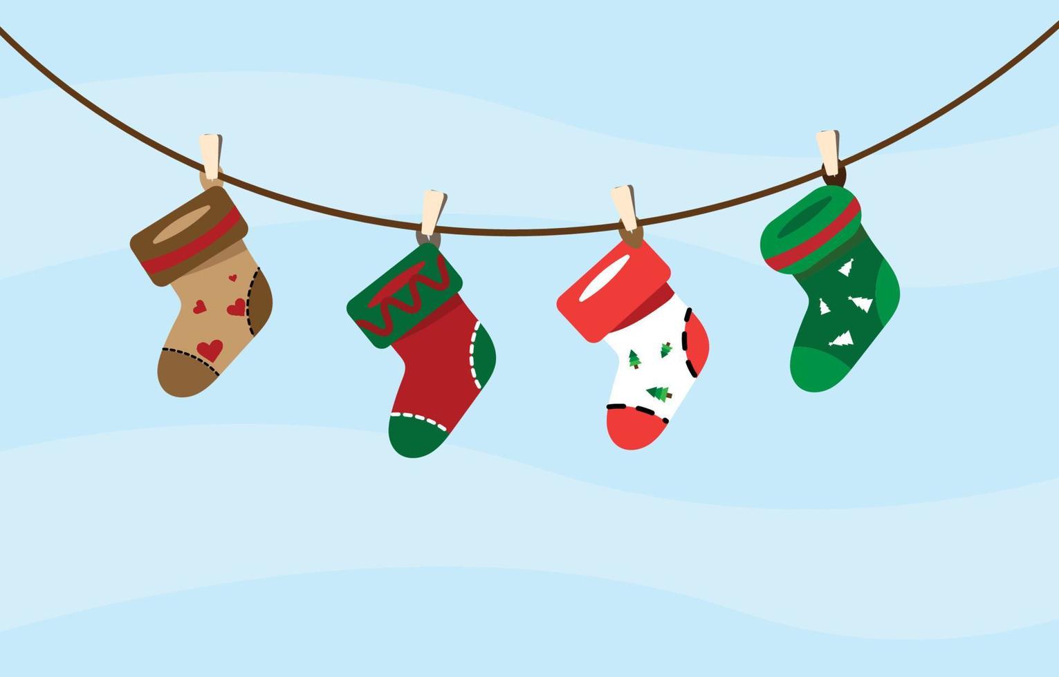 weihnachten und frohes neues jahr hintergrund mit gestrickten socken. warme Socken mit unterschiedlicher Textur und Farbe. Vektor Winter handgezeichnete Socken.