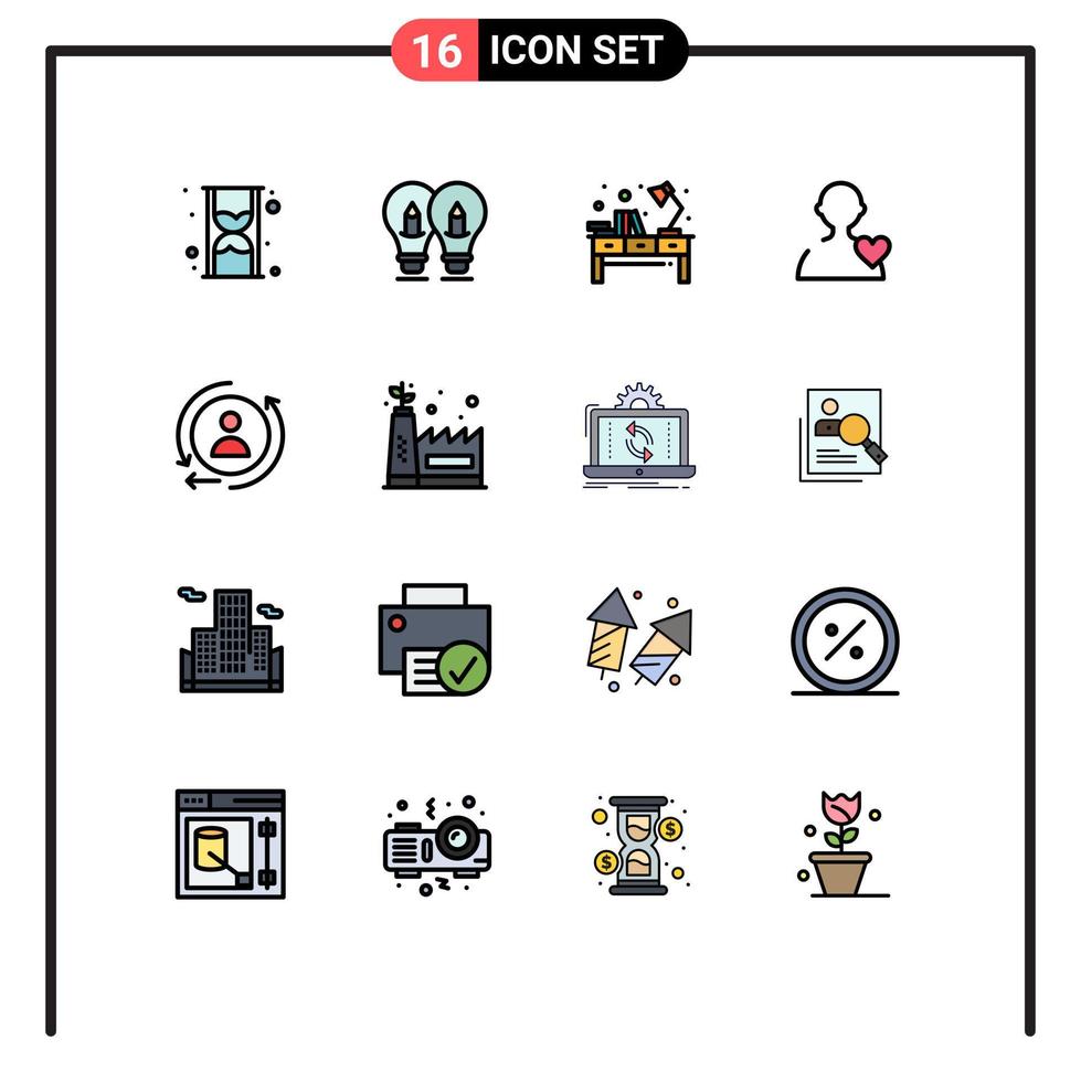 satz von 16 modernen ui-symbolen symbolzeichen für digitale liebeslichtbenutzerbüro editierbare kreative vektordesignelemente vektor