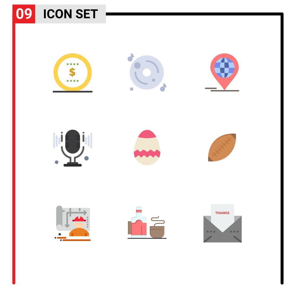 uppsättning av 9 vektor platt färger på rutnät för vår påsk företag ljud mic redigerbar vektor design element