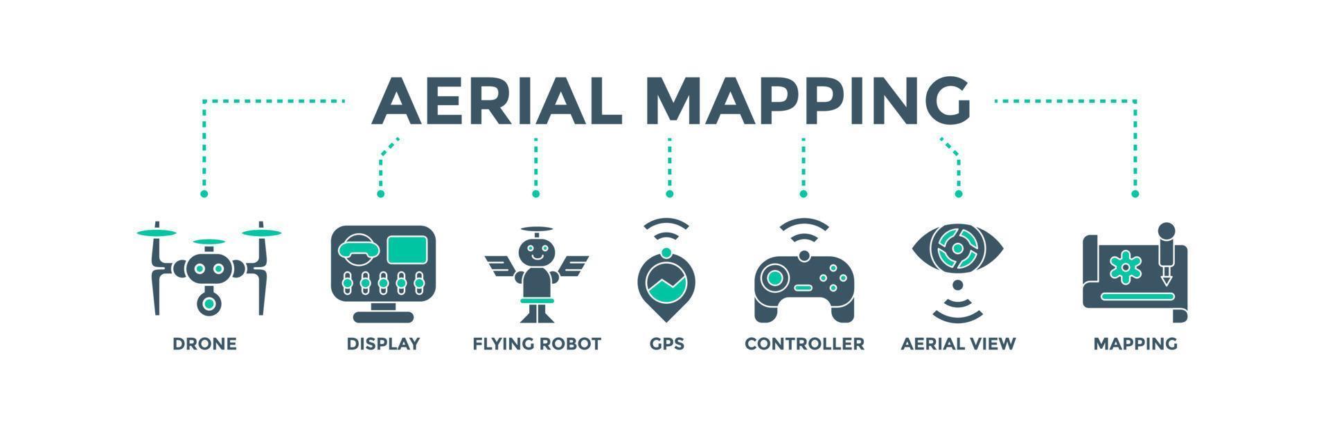 antenn kartläggning baner webb ikon vektor illustration begrepp för teknologi samråd med ikoner av Drönare, visa, flygande robot, gps, kontrollant , smart se och kartläggning