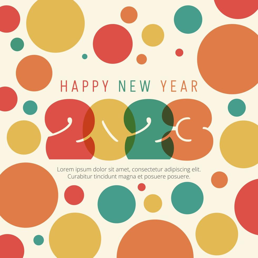 Lycklig ny år 2023 lekfull glad prickar röd, gul, grön, orange hälsning vektor