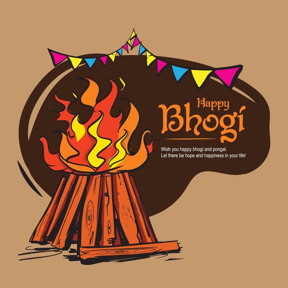 illustration des fröhlichen bhogi-feiertags-erntefestes von andhra pradesh und telangana. vektor