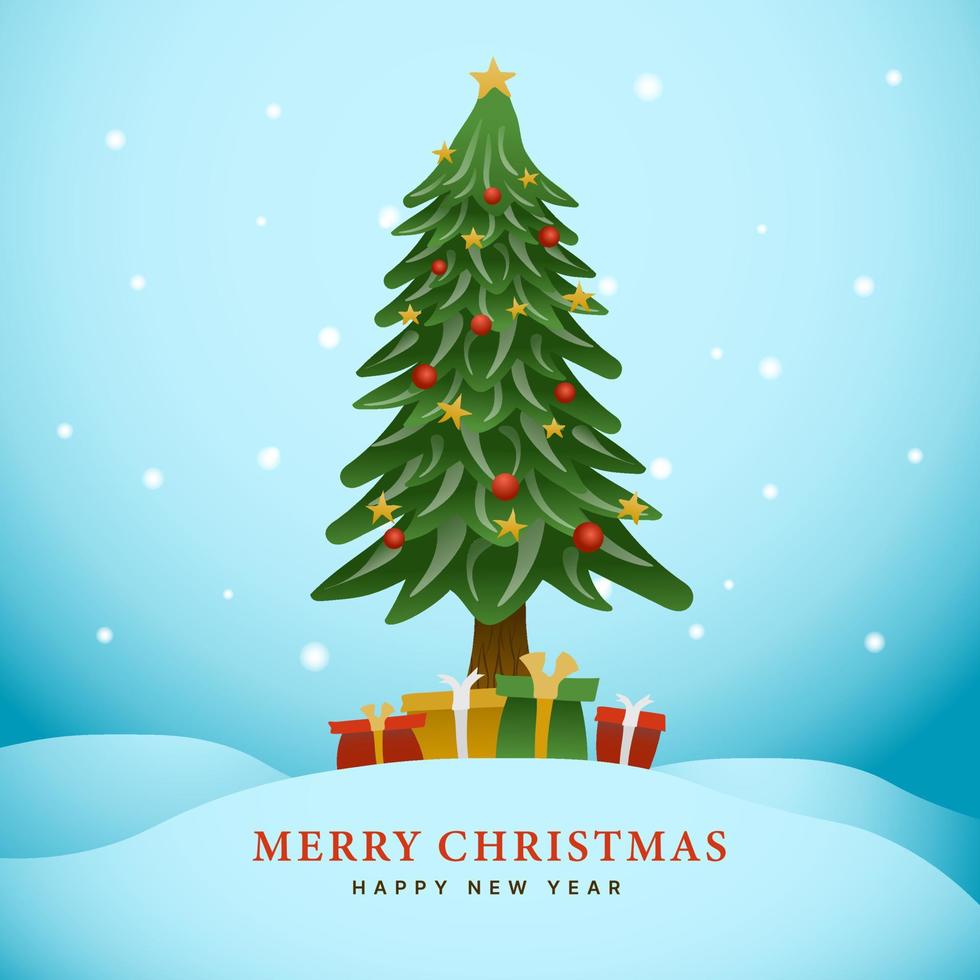 jul träd och de gåvor för glad jul och Lycklig ny år vektor