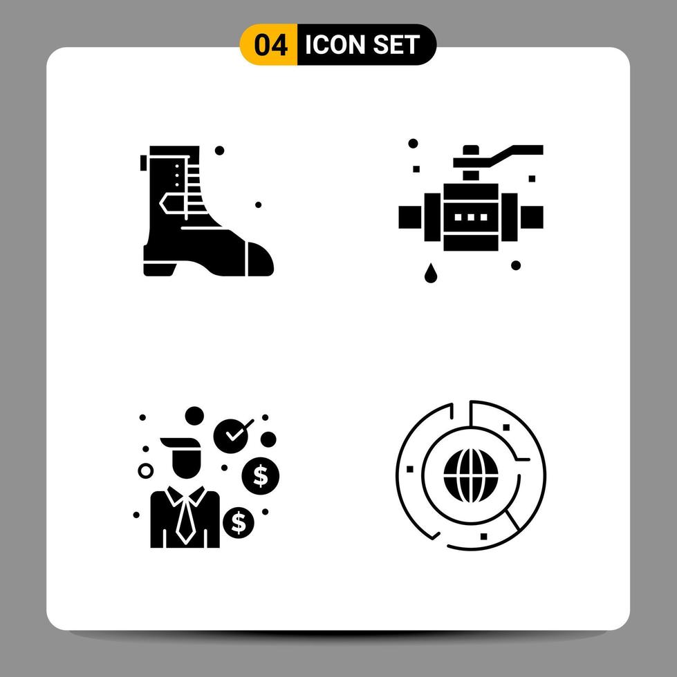 4 schwarze Icon-Pack-Glyphen-Symbole für ansprechende Designs auf weißem Hintergrund. 4 Symbole gesetzt. vektor