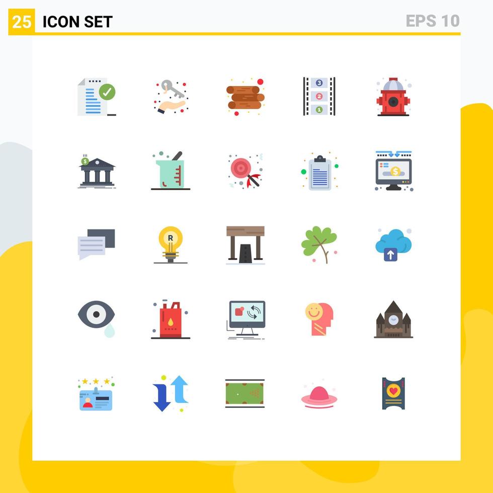 grupp av 25 modern platt färger uppsättning för brandpost film rulle nycklar filma stip trä redigerbar vektor design element