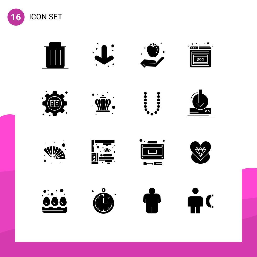 Packung mit 16 kreativen soliden Glyphen zum Einstellen von Apple-Fehler-Browser-editierbaren Vektordesign-Elementen vektor