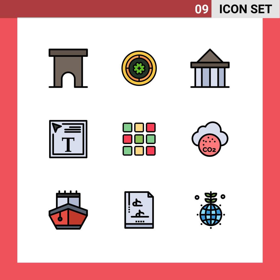 uppsättning av 9 modern ui ikoner symboler tecken för font font Färg solros Färg fylla i text domstol redigerbar vektor design element