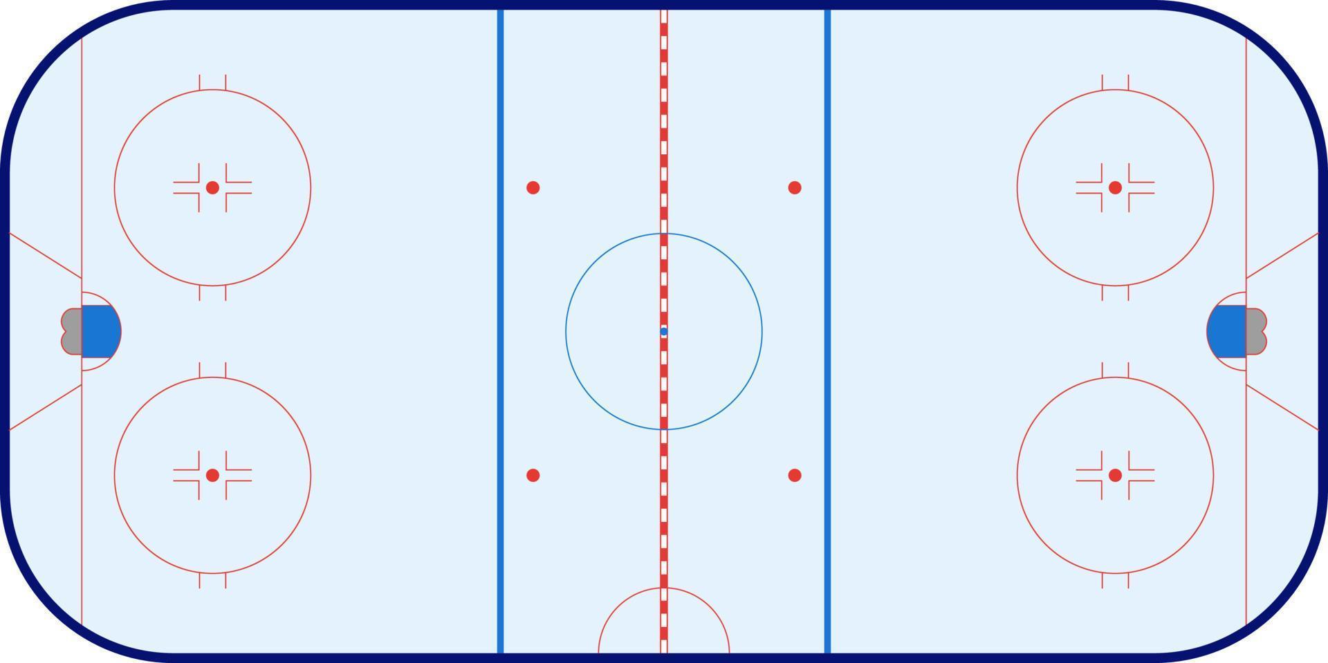 leeres schema der eishockeybahn unter einhaltung der standardproportionen, mit markierungen, vektor isoliert.