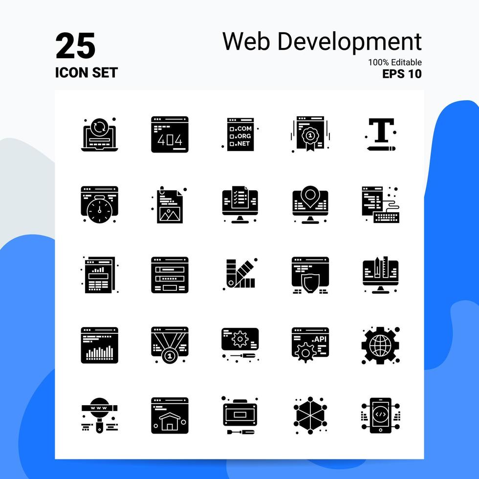 25 Webentwicklungs-Icon-Set 100 bearbeitbare eps 10-Dateien Business-Logo-Konzept-Ideen solides Glyphen-Icon-Design vektor