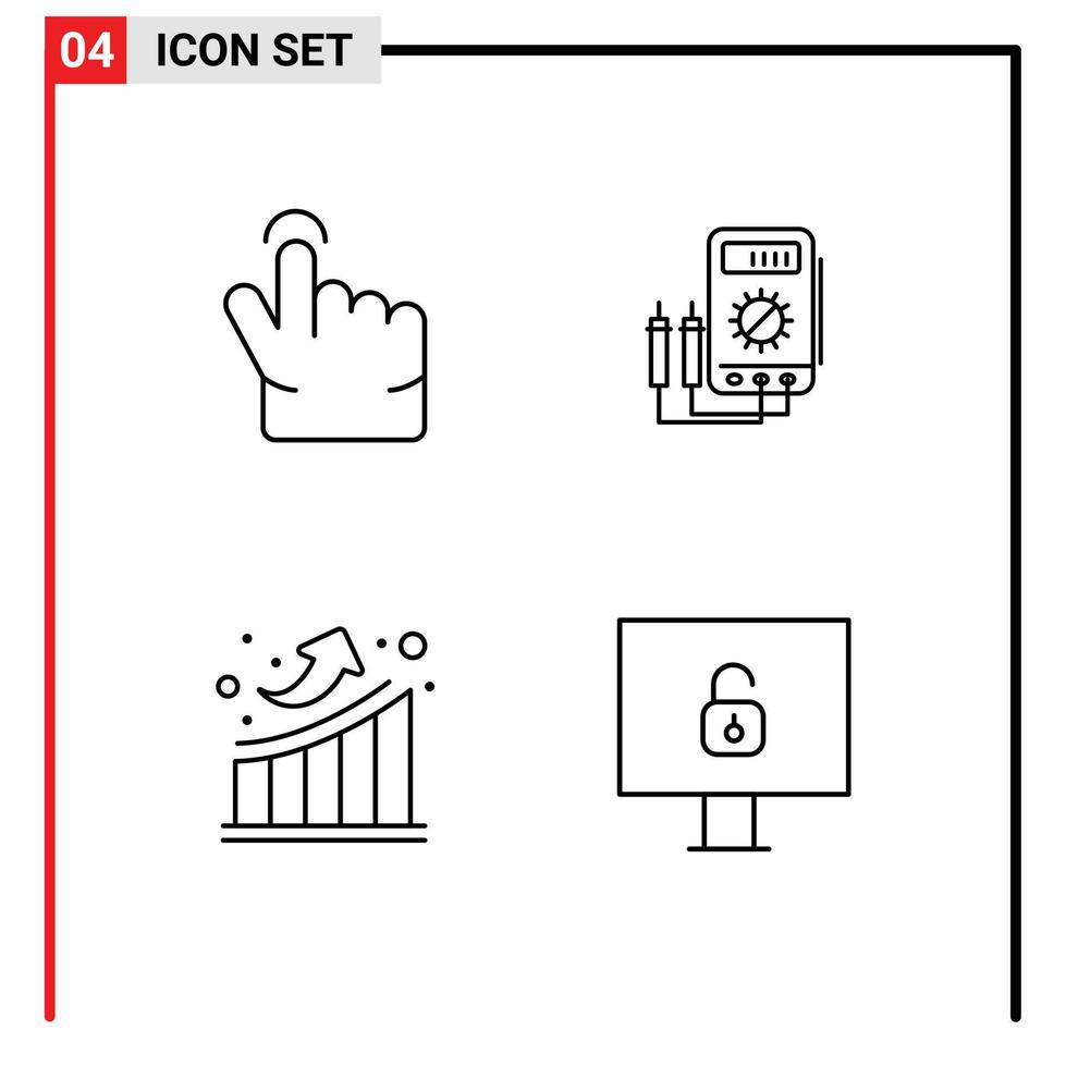 modern uppsättning av 4 fylld linje platt färger pictograph av finger tillväxt voltmeter digital upp redigerbar vektor design element